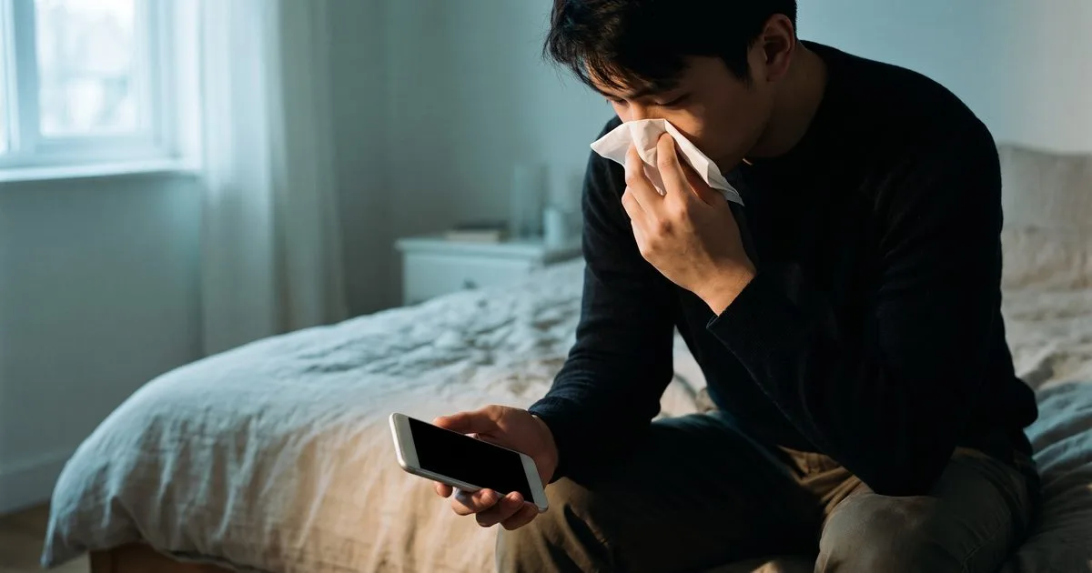 Chảy máu mũi do isotretinoin khi nào cần đi khám: người bệnh cầm khăn giấy thấm mũi và cân nhắc gọi bác sĩ