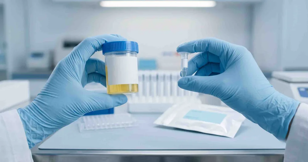 Lọ mẫu nước tiểu đầu dòng và ống xét nghiệm NAAT dùng để phát hiện Mycoplasma genitalium