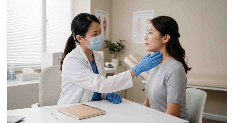 Bác sĩ da liễu khám vùng da sẫm màu để phân biệt thâm nách thường và bệnh gai đen tại phòng khám