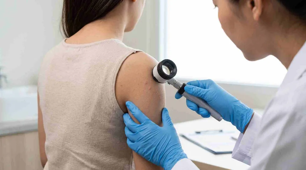 Bác sĩ da liễu soi da xác định nguyên nhân viêm nang lông trước khi điều trị