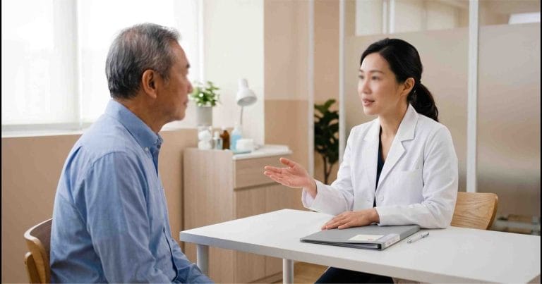 Bác sĩ da liễu tư vấn cho người bệnh lớn tuổi về zona có lây không và cách phòng lây trong nhà