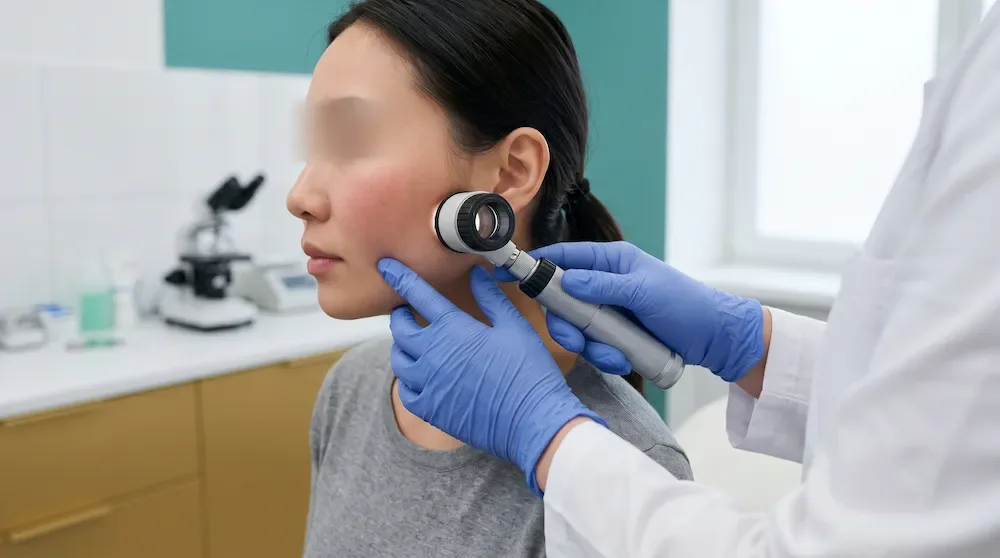 Bác sĩ da liễu khám tăng sắc tố sau viêm PIH sau tổn thương da do làm đẹp sai cách tại nhà