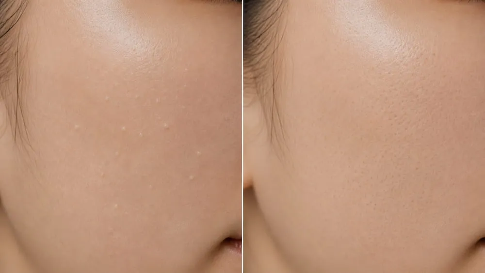 So sánh mụn kê milia là nang keratin dưới da và mụn đầu trắng do lỗ chân lông bít tắc