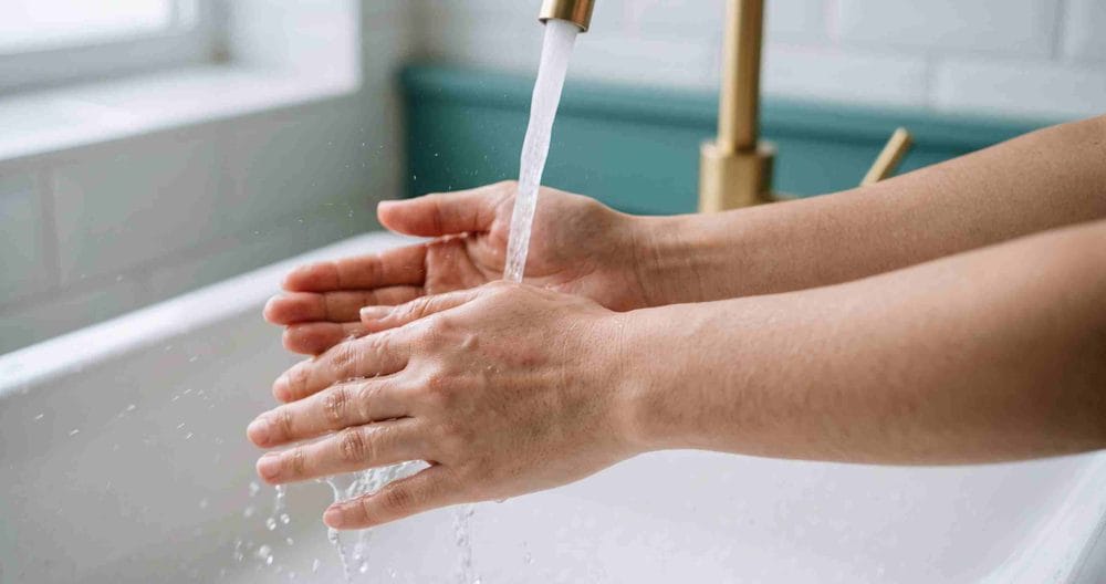 Sơ cứu bỏng hóa chất trên da: rửa liên tục dưới vòi nước mát chảy ngay sau khi da bị kích ứng