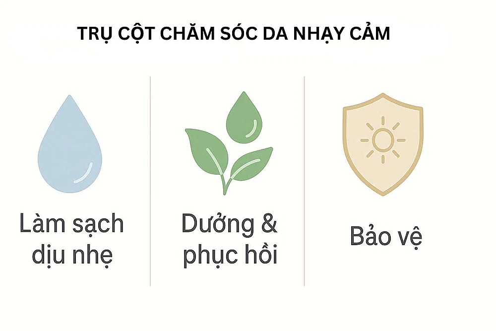 Quy trình 3 trụ cột chăm sóc da nhạy cảm theo lời khuyên của Bs Trương Lê Đạo.