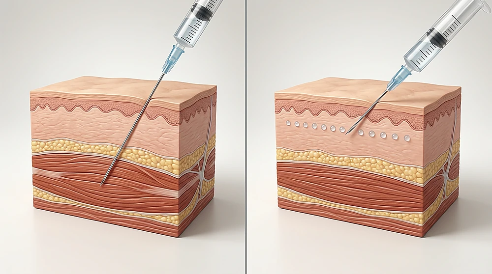 So sánh tiêm botox bắp sâu và microbotox vi điểm nông — hai kỹ thuật khác nhau về độ sâu và cơ chế tác động
