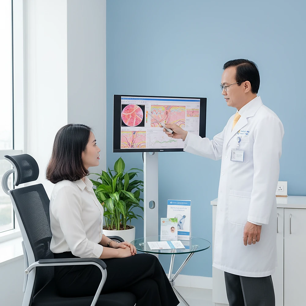 Bác sĩ Trương Lê Đạo trực tiếp thăm khám và xây dựng phác đồ điều trị RF cá nhân hóa cho từng khách hàng tại Phòng Khám Anh Mỹ.