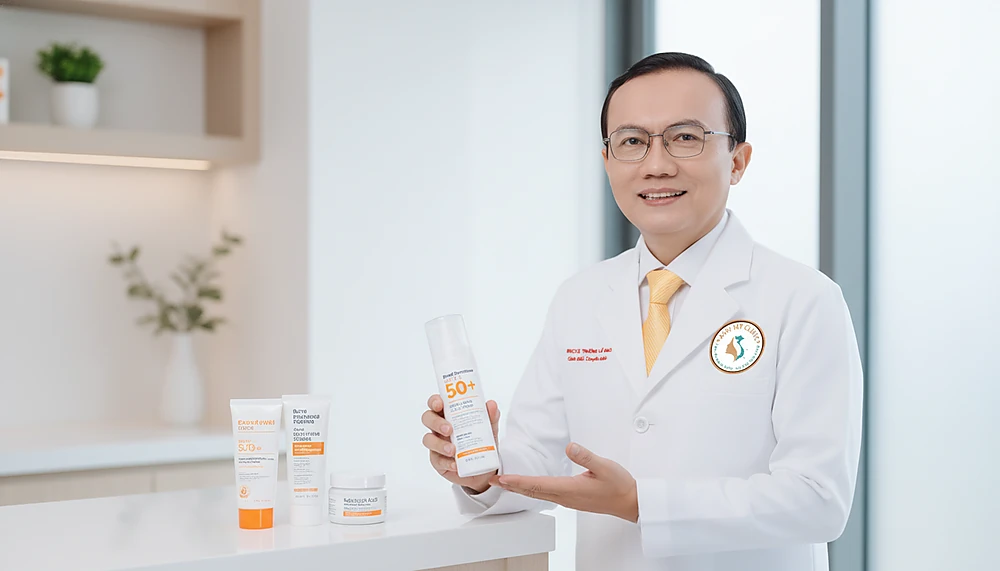 Bác sĩ da liễu tư vấn kết hợp kem chống nắng khi dùng Benzoyl Peroxide để giảm đỏ rát và oxy hóa da.