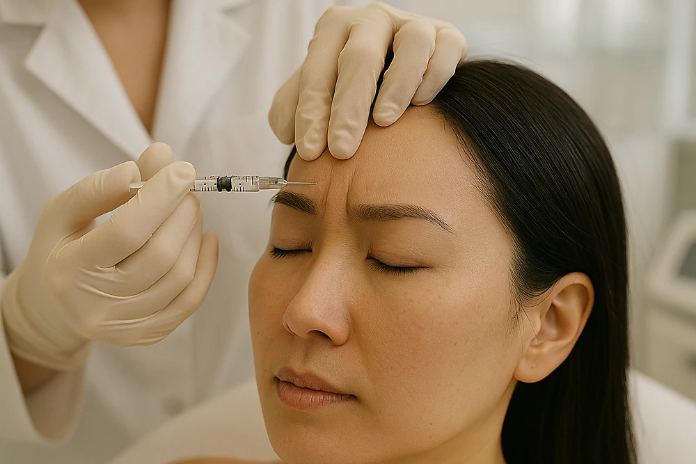 Khách hàng được tiêm Botox để xóa nhăn vùng trán tại Phòng Khám Da Liễu Anh Mỹ