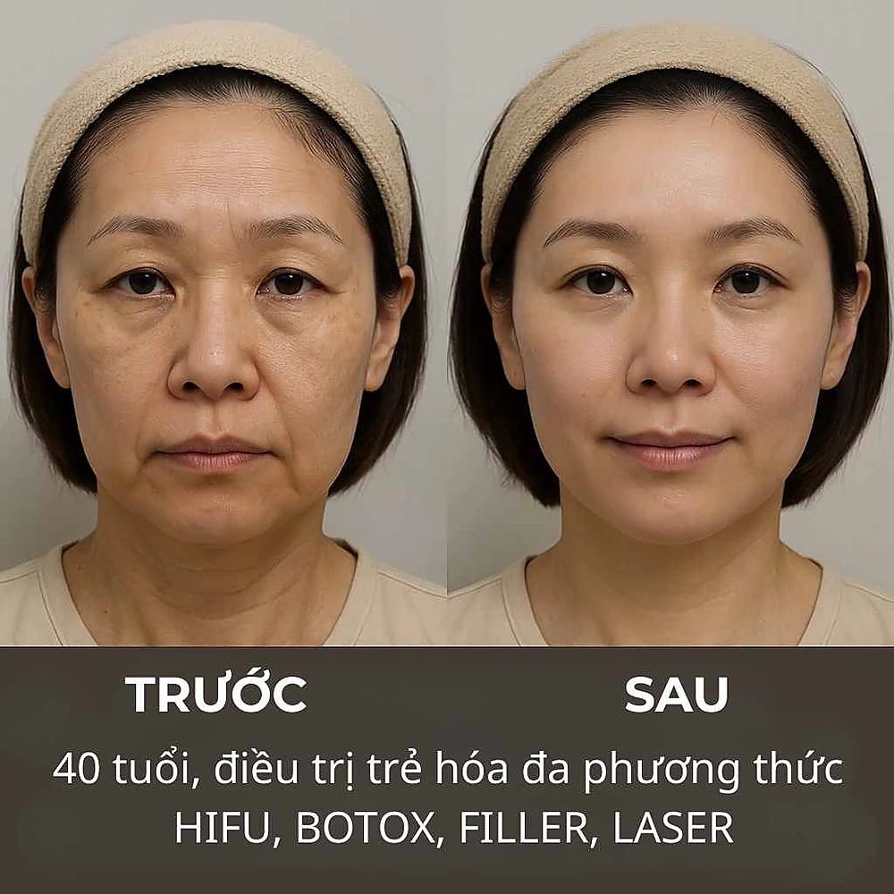 So sánh trước và sau khi trẻ hóa da bằng HIFU, Botox, Filler và Laser tại Phòng Khám Da Liễu Anh Mỹ