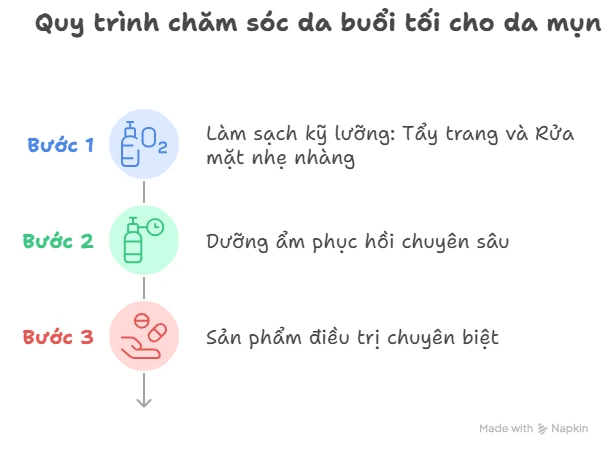 Quy trình chăm sóc da buổi tối cho da mụn