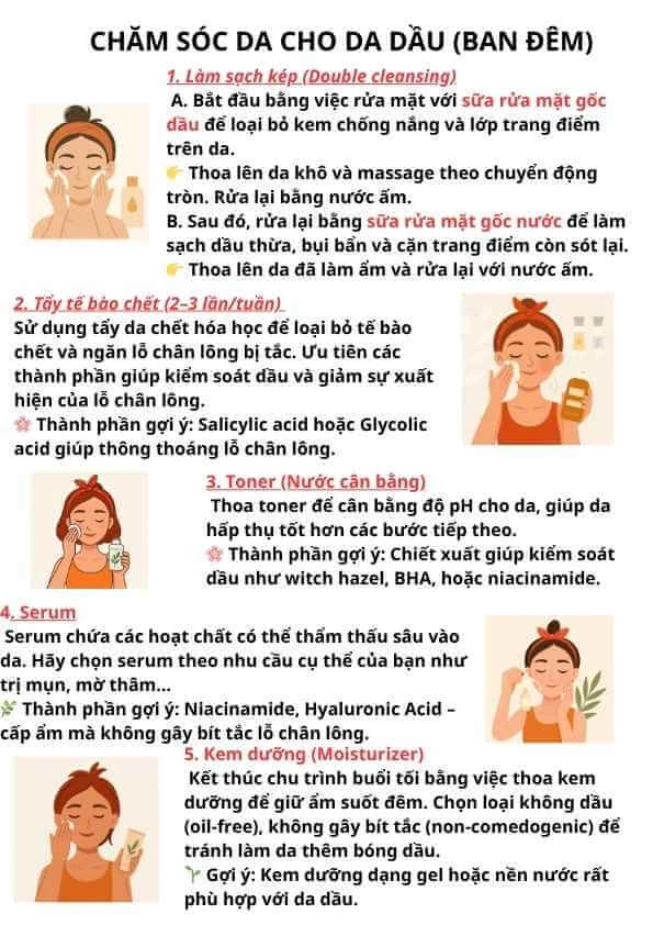 Chăm sóc cho da dầu ban đêm