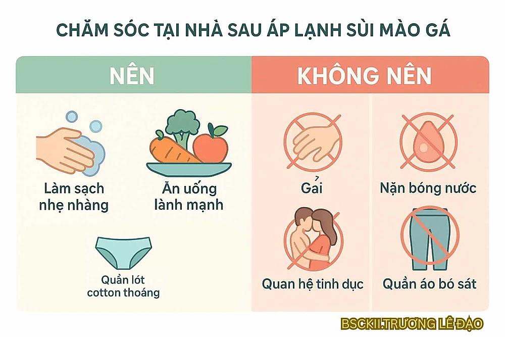 Hướng dẫn chăm sóc tại nhà sau khi áp lạnh sùi mào gà từ Bác sĩ Trương Lê Đạo.