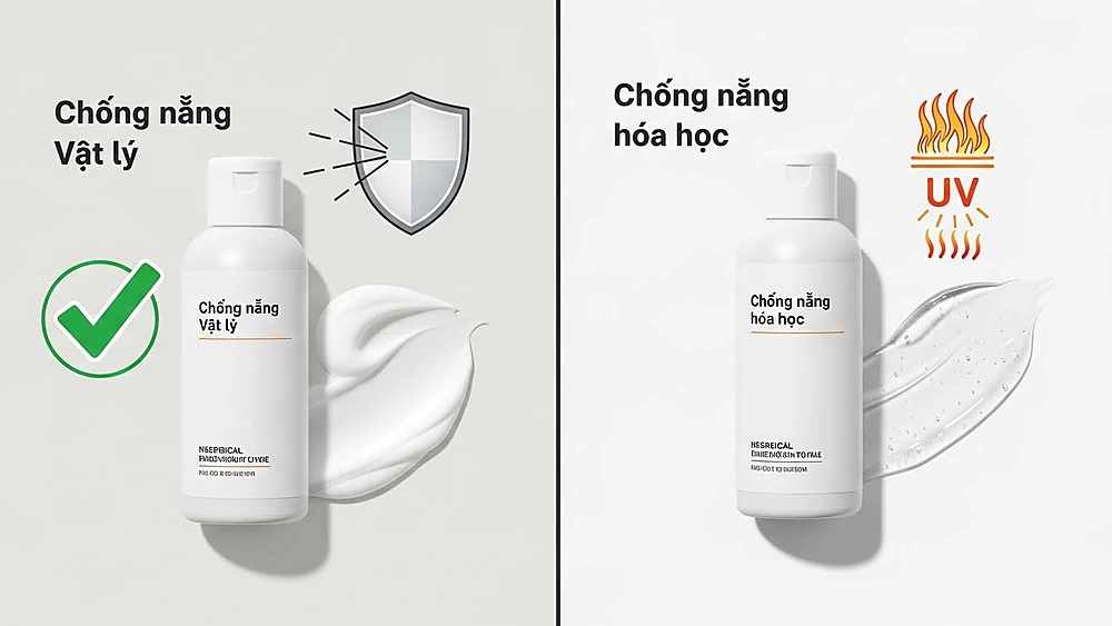 So sánh kem chống nắng vật lý và hóa học cho da sau HIFU, RF