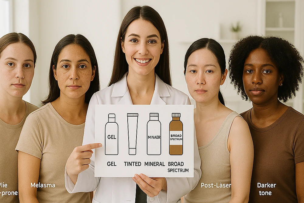 Bác sĩ da liễu tư vấn chọn kem chống nắng phù hợp cho da mụn, nám và nhạy cảm.