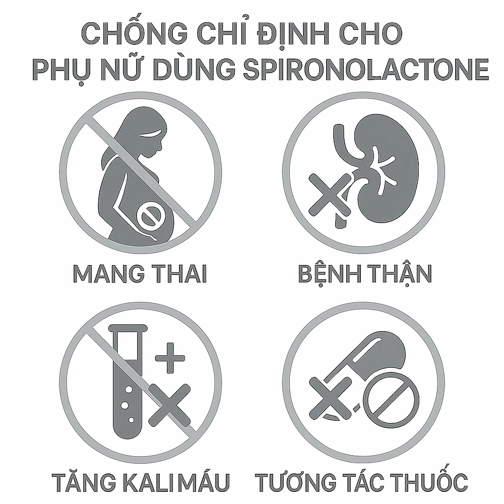 Hình minh họa chống chỉ định và lưu ý khi dùng spironolactone ở phụ nữ.