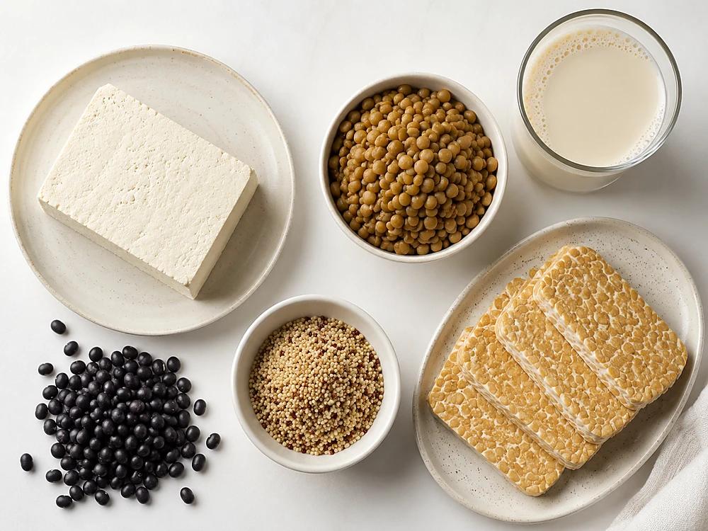 Các nguồn đạm thực vật như đậu hũ, đậu lăng, tempeh và quinoa phù hợp cho bệnh nhân corticoid ăn chay