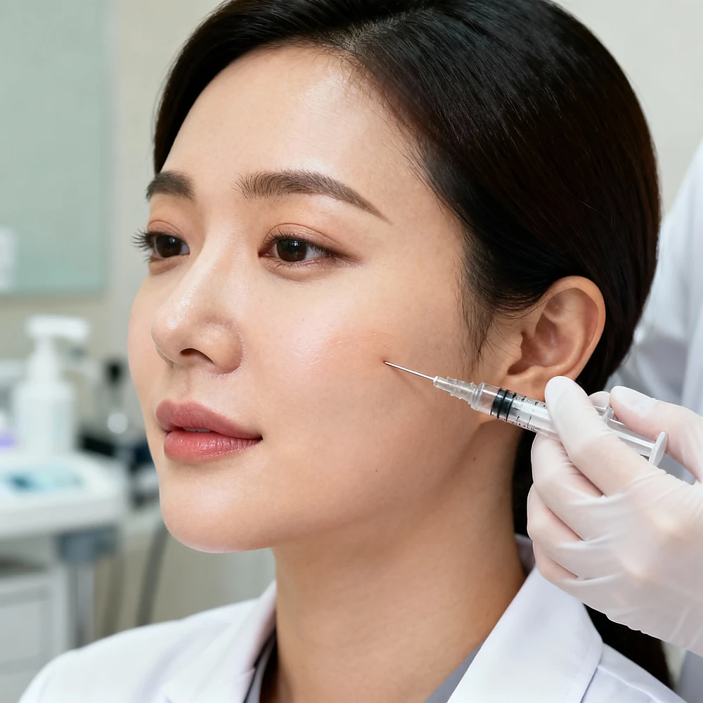 Khách hàng được tiêm filler Hyaluronic Acid để tái tạo đường nét gương mặt tại Anh Mỹ Clinic
