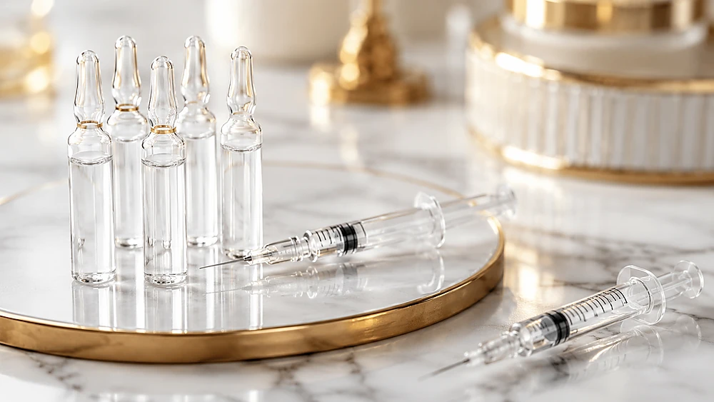 Ống tiêm và lọ thuốc glutathione trên nền trắng – minh họa đường tiêm tĩnh mạch