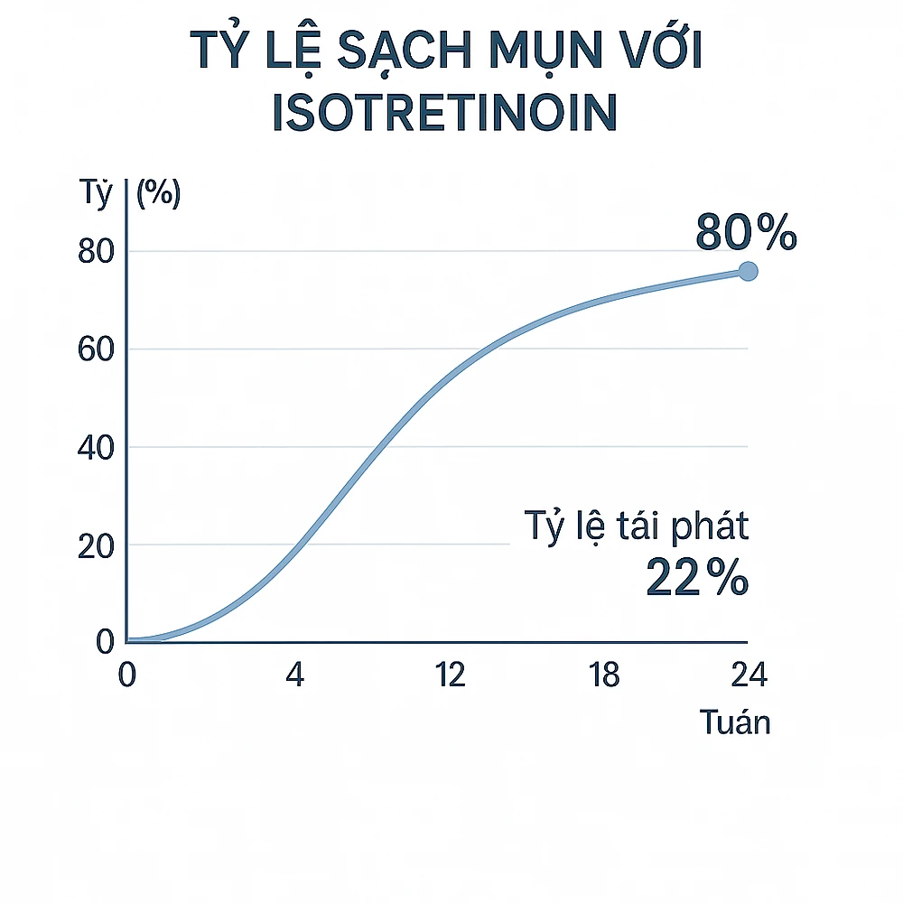 hieu-qua-isotretinoin-jama2025-bieu-do-sach-mun-2.png Biểu đồ thể hiện tốc độ giảm mụn và tỷ lệ tái phát sau điều trị Isotretinoin theo nghiên cứu JAMA Dermatology 2025.
