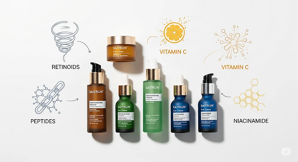 kem-xoa-ranh-le-tai-nha-1.png Các hoạt chất vàng như Retinoids, Vitamin C, Peptides trong các sản phẩm kem bôi giúp hỗ trợ và duy trì hiệu quả xóa rãnh lệ tại nhà.