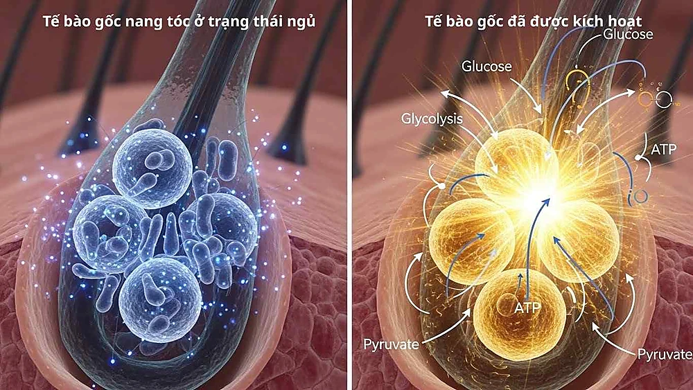 Cơ chế đường phân kích hoạt tế bào gốc nang tóc mọc lại.