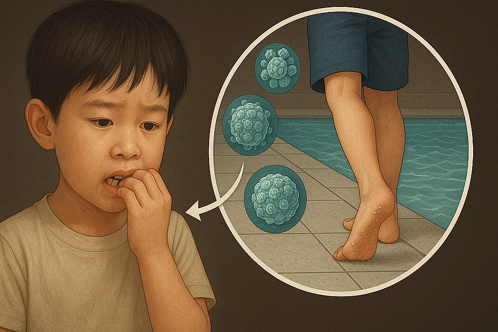 Trẻ cắn móng tay, đi chân trần dễ bị mụn cóc