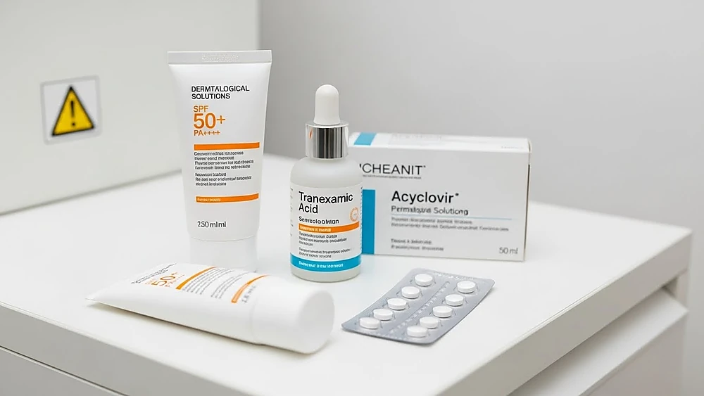 Các phương pháp phòng ngừa biến chứng sau laser: Chống nắng SPF 50+, Serum Tranexamic Acid và thuốc kháng virus Acyclovir.
