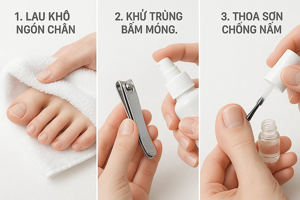 Hình hướng dẫn  phòng ngừa nấm móng tái phát tại Phòng Khám Da Liễu Anh Mỹ.