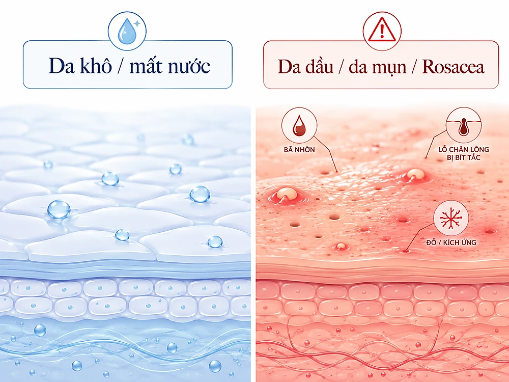 skin flooding phù hợp da khô thiếu nước - thận trọng da dầu mụn rosacea