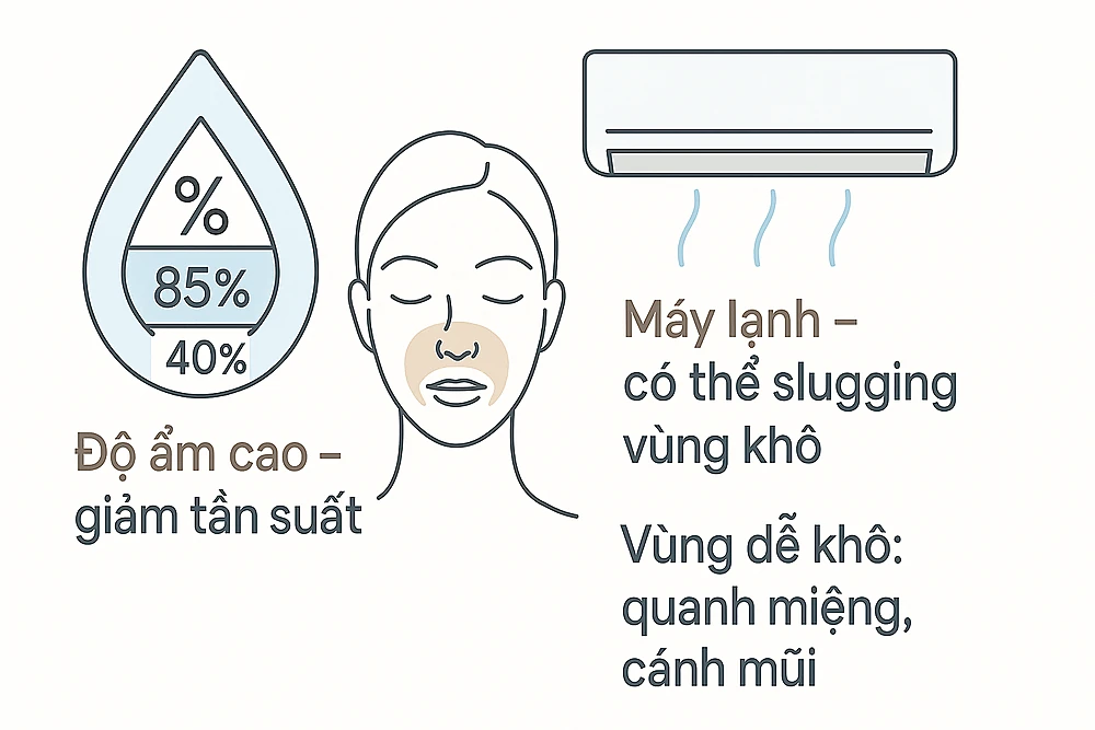Biểu đồ độ ẩm TP.HCM và vùng da chọn slugging.