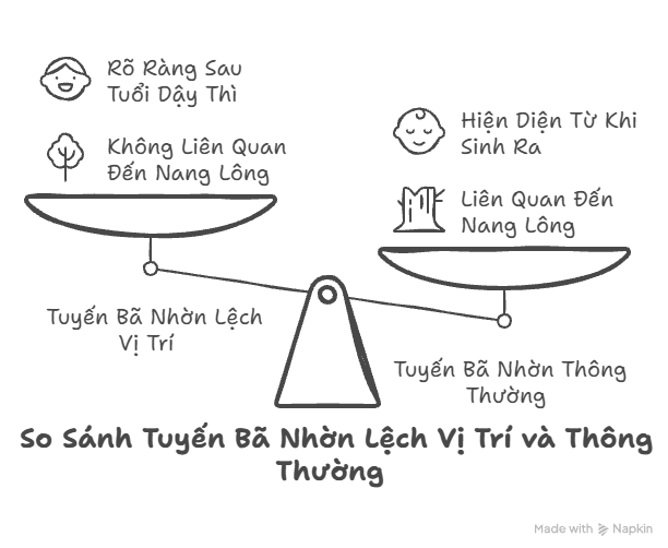 So Sánh Tuyến Bã Nhờn Lệch Vị Trí và Thông Thường