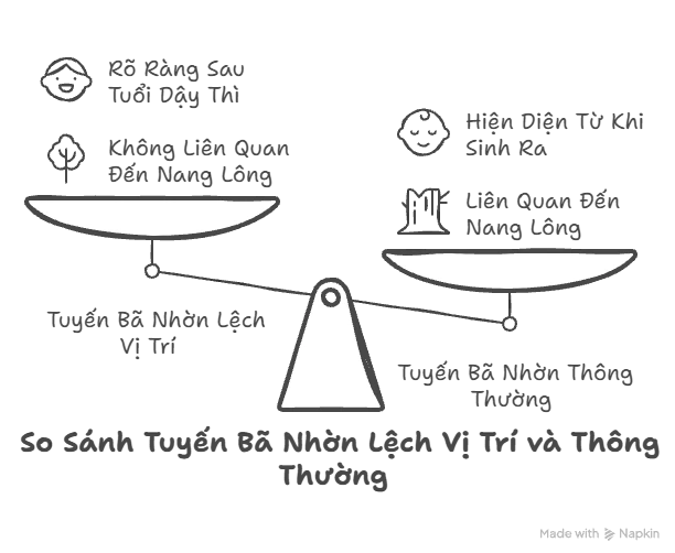 So Sánh Tuyến Bã Nhờn Lệch Vị Trí và Thông Thường