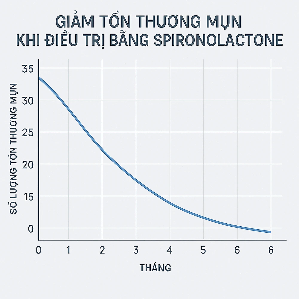 spironolactone-tien-trien-mun-6thang-bieu-do.png Biểu đồ thể hiện sự giảm dần số lượng mụn viêm theo thời gian trong điều trị bằng Spironolactone ở phụ nữ trưởng thành.