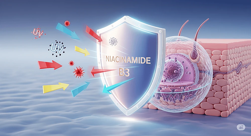 Tác dụng của Niacinamide trong việc củng cố hàng rào bảo vệ làn da.