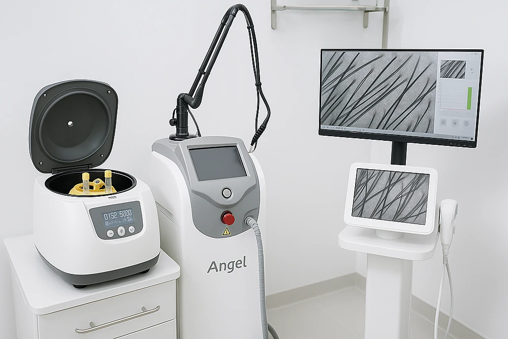Trang thiết bị y khoa hiện đại gồm PRP ly tâm hai lớp, Laser Nd:YAG tại Phòng Khám Da Liễu Anh Mỹ