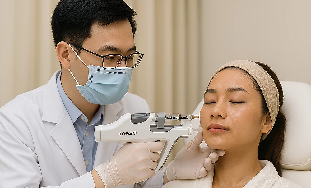 Tiêm acid tranexamic bằng mesogun điều trị nám tại Phòng Khám Da Liễu Anh Mỹ Clinic
