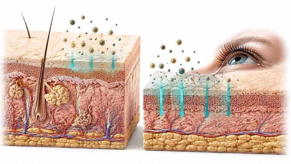  Da mí mắt mỏng ~10µm khiến dị nguyên dễ thấm gây viêm da tiếp xúc