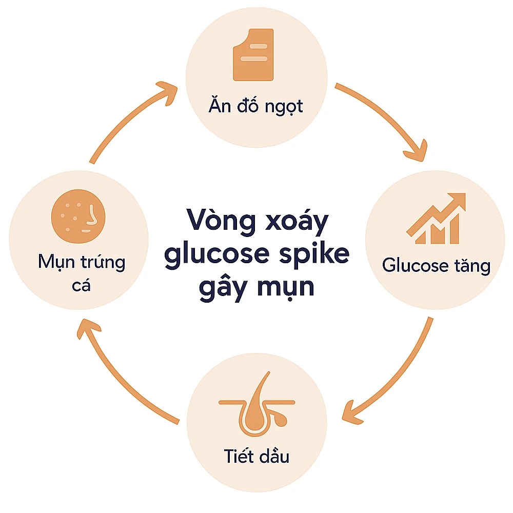 Vòng xoáy glucose spike gây mụn  