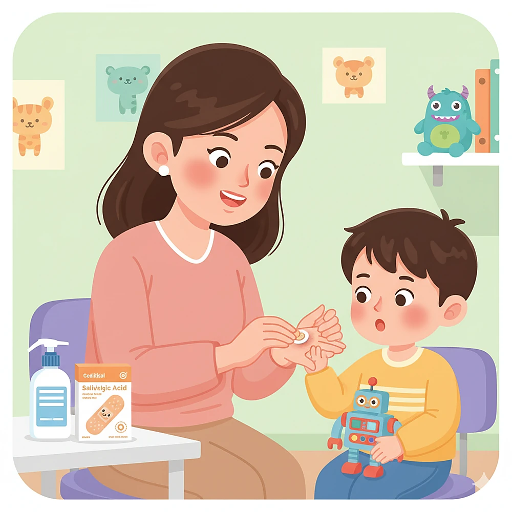 Phụ huynh xử lý mụn cóc ở trẻ em bằng miếng dán acid salicylic nhẹ